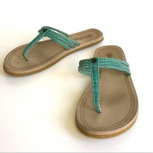 Kustom Shoes Women’s Flip Flop Sandals Teal and Gold Size 7